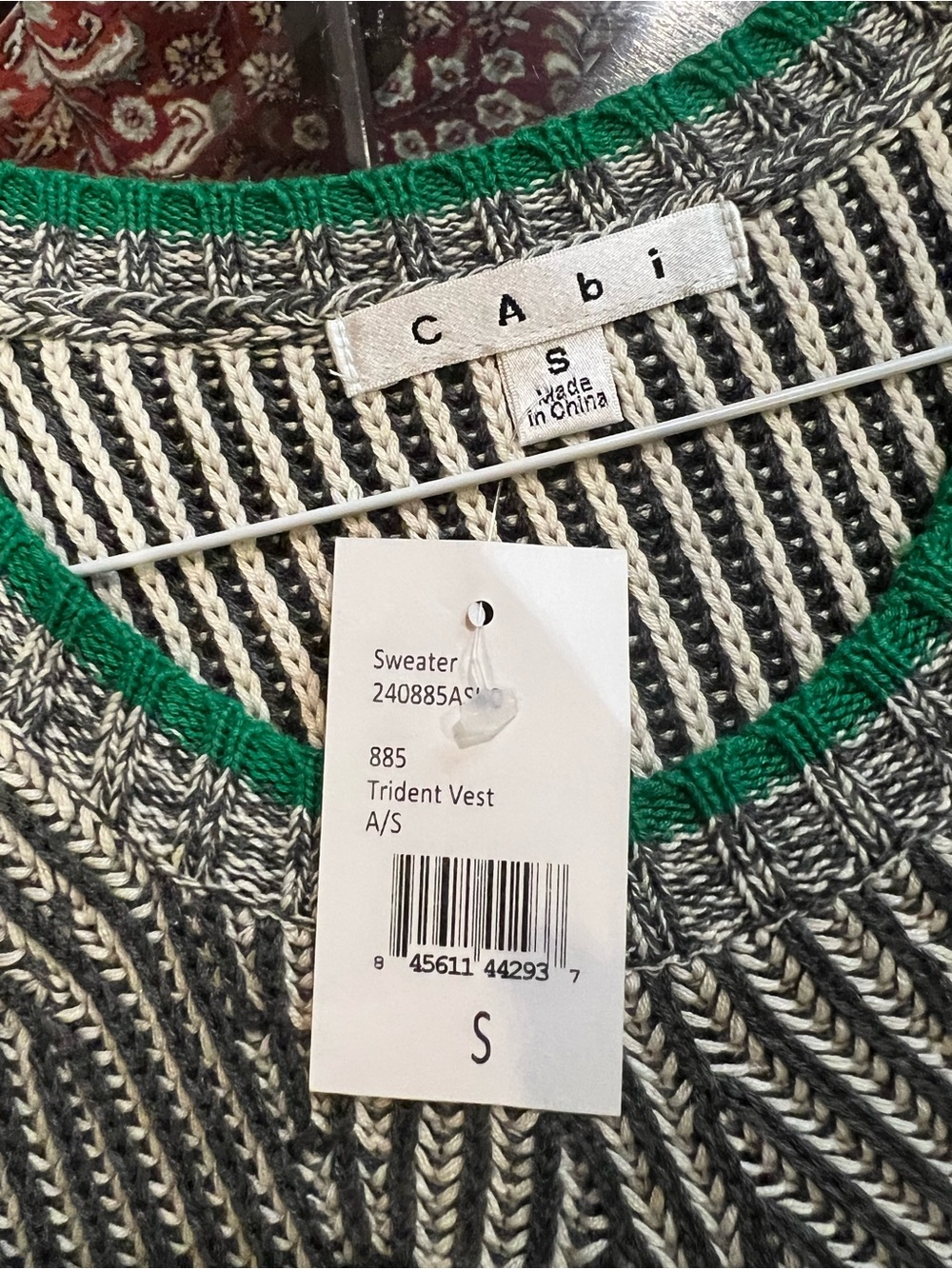 NWT CAbi 885 Trident Vest in Gray Multi Crew Neck Knit Sleeveless Sweater S